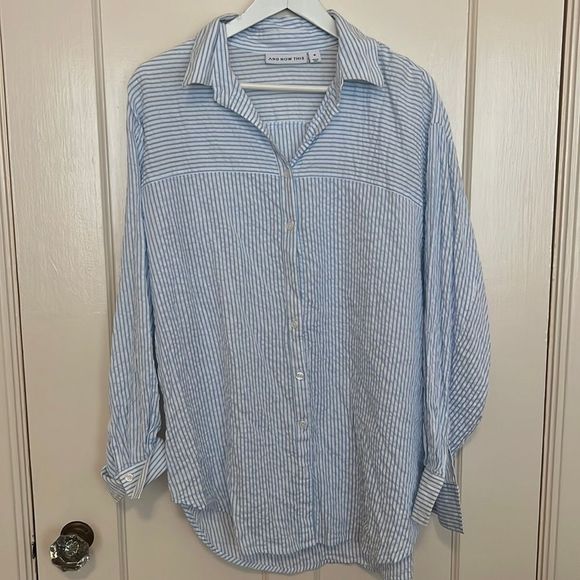 Macy's Tops - AND NOW THIS Women's Seersucker Button Down Shirt Dusty Blue M